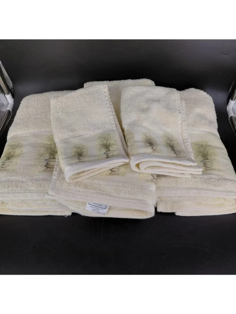 Croscill Beige Cotton Towel Set Bath Hand Finger Botanical Fresco Grasses 5 pc